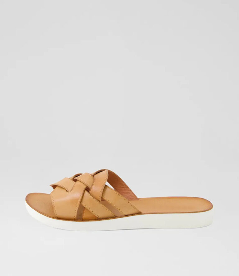 NIZOWI Dark Tan White Leather Sandals 1