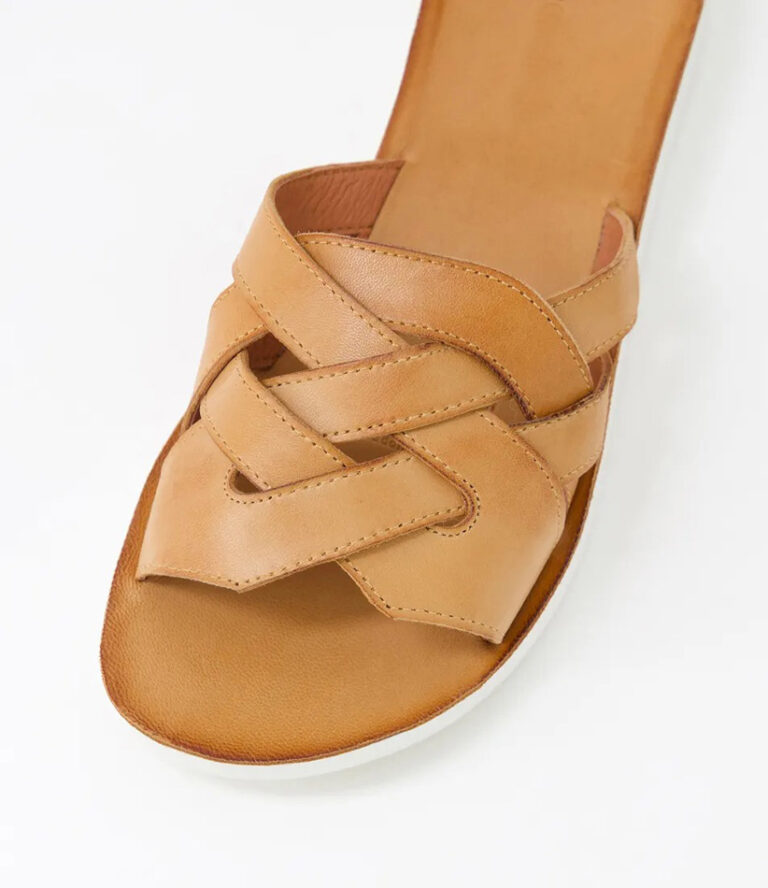 NIZOWI Dark Tan White Leather Sandals 4